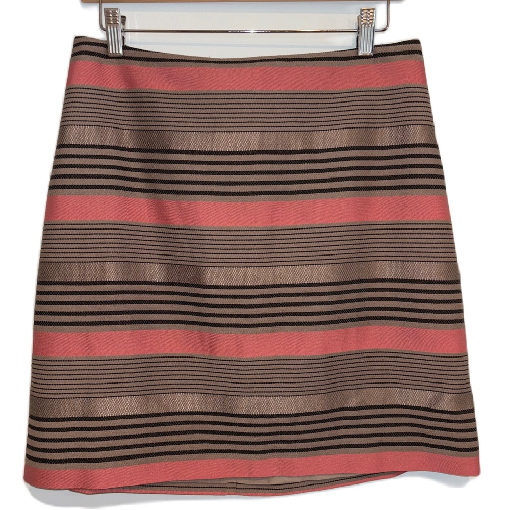 Ann Taylor Loft Taupe, Pink and Black Striped Tailored Pencil Skirt Size 8